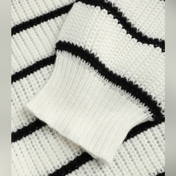 Cropped Striped Black and White Sweater - Picture 3 of 5